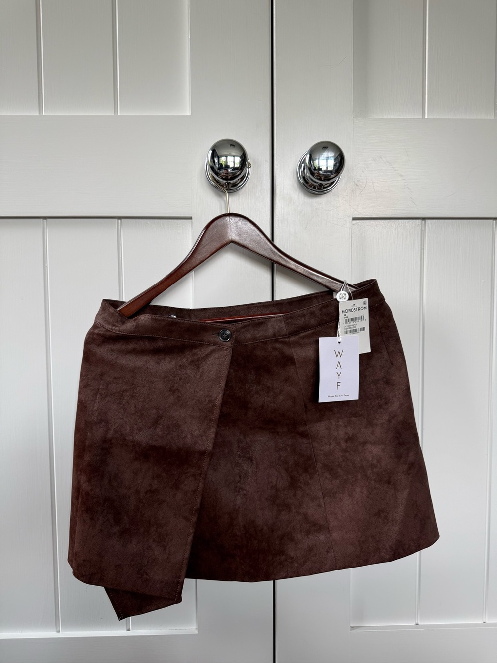 NWT WAYF Freya Faux Suede Mini Skirt Espresso Brown M $69